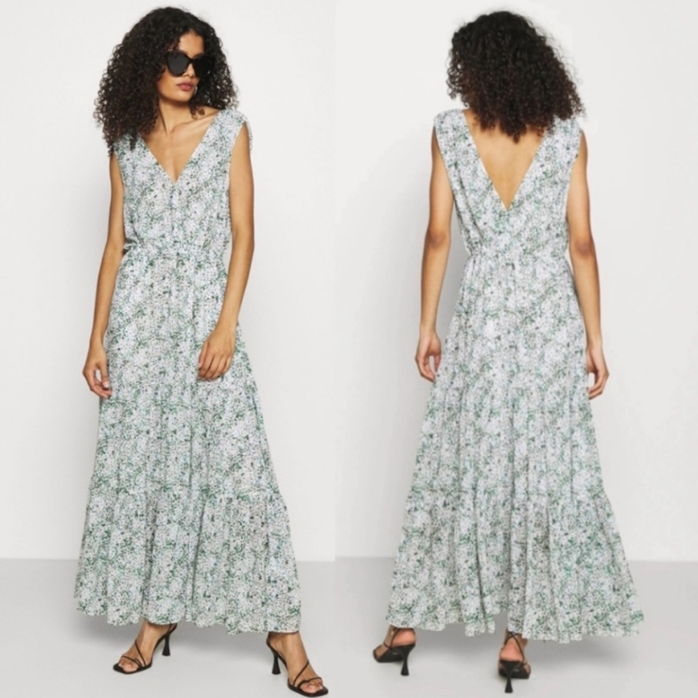 🤍 Banana Republic floral wrap botice tiered sleeveless maxi dress